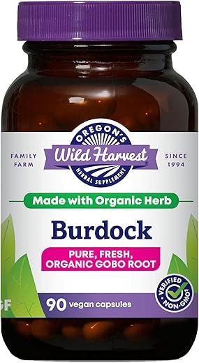 Oregon's Wild Harvest - Oregon’s Wild Harvest – Suplemento Herbal Tradicional de Bardana Orgânica, Livre de Transgênicos e Glúten | Cápsulas Veganas, 90 Unidades