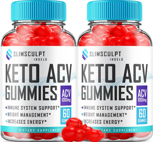 Indelo - (2 Pacotes) Gomas de Perda de Peso Slimsculpt Keto ACV – Fórmula Avançada Slim Sculpt Keto mais Gomas de ACV de Vinagre de Maçã – Suplemento Dietético Slimsculpt ACV Gummies – Avaliações