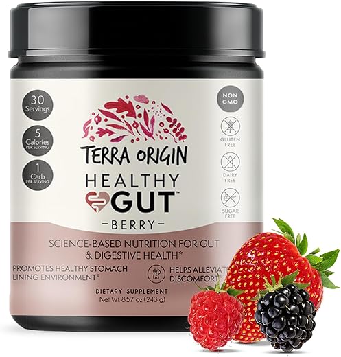 Pó para Saúde Intestinal (Sabor de Frutas Vermelhas) | 30 Porções com L-Glutamina, Zinco, Glucosamina, Casca de Ulmeiro, Raiz de Althaea e Mais! - TERRA ORIGIN