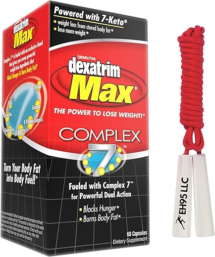 EH95 LLC - Dexatrim Max Complex-7 – 60 Cápsulas + Corda de Pular – 100% Eficaz – Emagrecimento Rápido