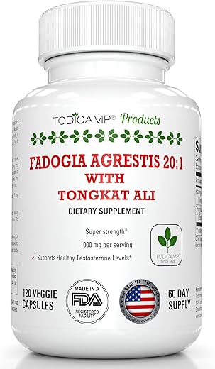 TODICAMP - Fadogia Agrestis 20:1 com Tongkat Ali 1000mg Complexo Longjack Extrato de Tongkat Ali com Fadogia Agrestis 600mg – 60 Dias de Fornecimento