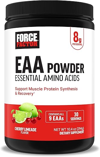 Essential Amino Acids em Pó, Espectro Completo de EAAs, Suplemento de Aminoácidos para Homens e Mulheres, Suporte à Saúde Muscular e Recuperação de Treino, Sabor Cereja, 300g - Force Factor