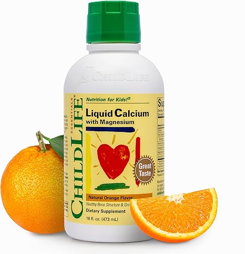 Suplemento de Cálcio Líquido para Crianças com Magnésio, Zinco e Vitamina D3 – Sabor Laranja, 473 ml (1 Pacote) - CHILDLIFE ESSENTIALS
