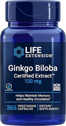 Ginkgo Biloba Extract Certificado™, 120 mg, mantém a memória - Life Extension