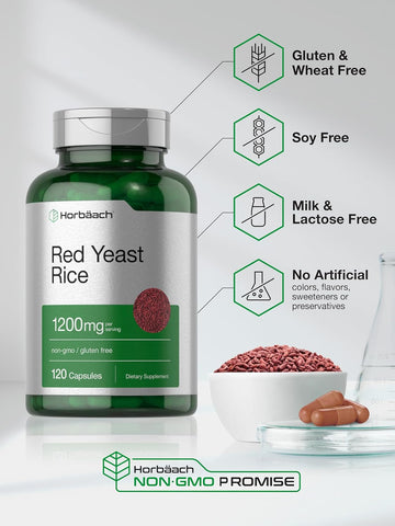 Horbäach Red Yeast Rice 1200 mg | 120 Capsules | Non-GMO, Gluten Free Supplement