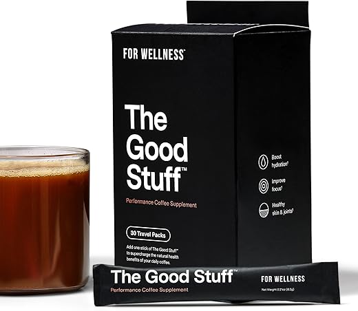 The Good Stuff™ Performance Blend (30 Pacotes de Viagem), Suplemento de Café Sem Lactose com Colágeno, L-Teanina e Sal Rosa do Himalaia – Melhora o Foco e Aumenta a Energia - For Wellness