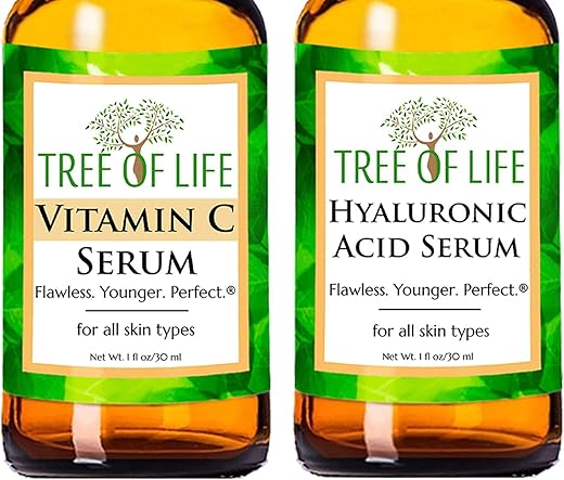 Tree of Life Beauty - Duo Sérum Facial Tree of Life Vitamina C e Ácido Hialurônico, Suavizante e Renovador, Testado por Dermatologistas – Conjunto de Cuidados com a Pele 2  Tree of Life