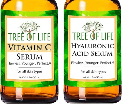 Tree of Life Beauty - Duo Sérum Facial Tree of Life Vitamina C e Ácido Hialurônico, Suavizante e Renovador, Testado por Dermatologistas – Conjunto de Cuidados com a Pele 2  Tree of Life