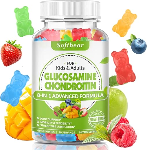 softbear - Softbear Gummies de Glucosamina e Condroitina com MSM Triplo Forte, Chondroitina Vegana Orgânica – 60 gummies