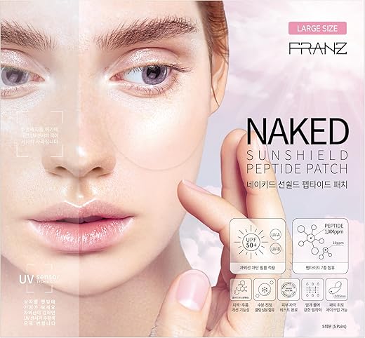Naked Sunshield Peptide Patch para Proteção Solar – Mais de 98% de Proteção UV – Leve, Alta Respirabilidade, Estimulante de Radiância – 5 Pares (Grande) - FRANZ