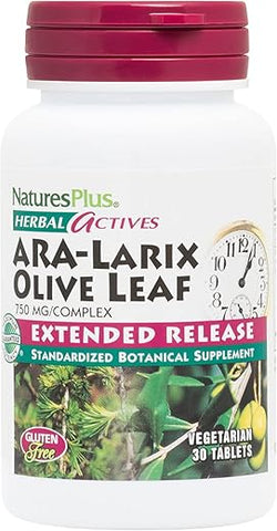 Herbal Actives ARA Larix Olive Leaf – 750 mg, 30 Comprimidos Veganos – Suporte Imunológico, Liberação Prolongada – Hipoalergênico, Vegetariano, Sem Glúten – 30 Porções - Natures Plus