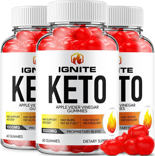 Indelo - (3 Pacotes) Gomas Ignite Keto ACV – Fórmula Avançada Ignite Keto Plus ACV Gummies Vinagre de Maçã – Suplemento Alimentar Ignite ACV (180 Gomas)