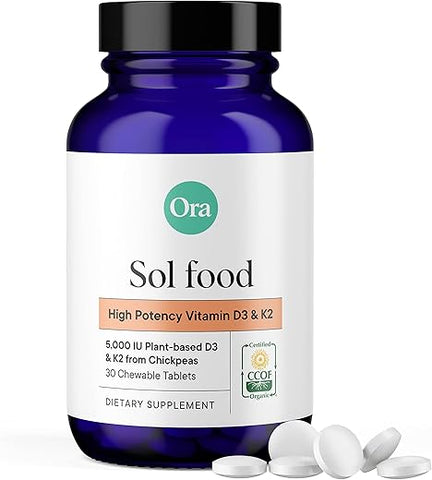 Vitamina D3 5000UI K2 – Vitamina D Vegana de Líquen e K2 de Grão-de-bico para Saúde Óssea, Suporte Imunológico - Ora Organic