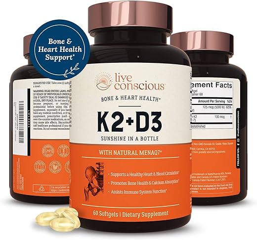 Live Conscious - Vitamina K2 MK7 com D3 | Fortaleça seus ossos |