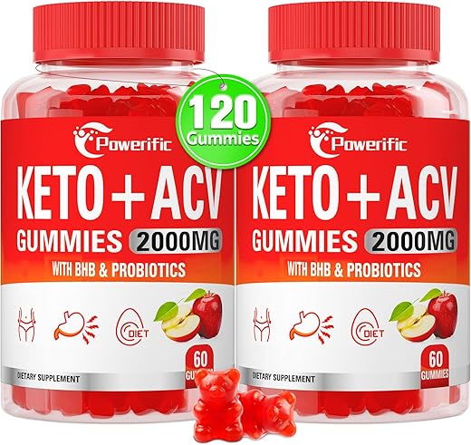 Powerific - Gomas de Vinagre de Maçã, Gomas de ACV Keto com Probióticos – Apple Cider Vinegar Gummies, Keto ACV Gummies com Probióticos
