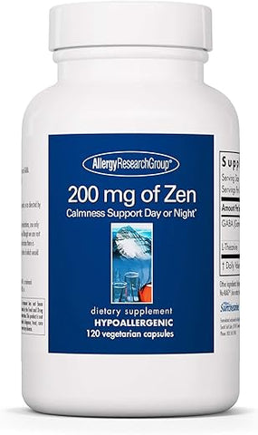 200mg of Zen – GABA, L-Theanine, Suporte para Calma, Dia ou Noite, Cápsulas Vegetarianas – 120 Unidades - Allergy Research Group