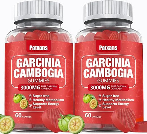 Patxans - Gummies Garcinia Cambogia 2 Packs 3000MG – com L-Carnitina, Café Verde, Cromo Cetona de Framboesa, para Energia e Metabolismo Saudáveis, Açúcar