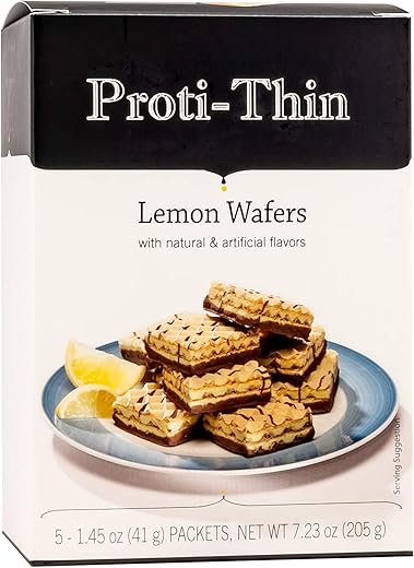 Barras de Wafer de Limão com Alto Teor de Proteína, Baixo Açúcar, Baixo Carboidrato, Livre de Aspartame, Lanche Saudável, 5 Porções, 2 Wafers por Porção - Proti-Thin
