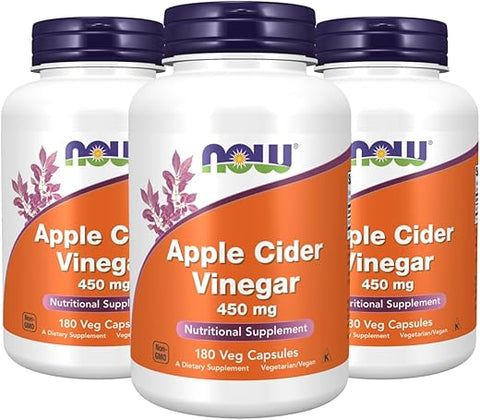 NOW Foods - Now Foods – Vinagre de Maçã 450 mg 180 Cápsulas (Pacote com 3), 540 Contagem total – Saúde e Bem-Estar