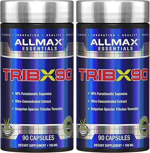 ALLMAX Nutrition - ALLMAX TRIBX90 – 90 Cápsulas, Pacote de 2 – Impulsionador Natural de Testosterona – Entrega Tribulus Terrestris da Espécie Búlgara – 90% Saponinas Furostanólicas – 180 Porções Totais