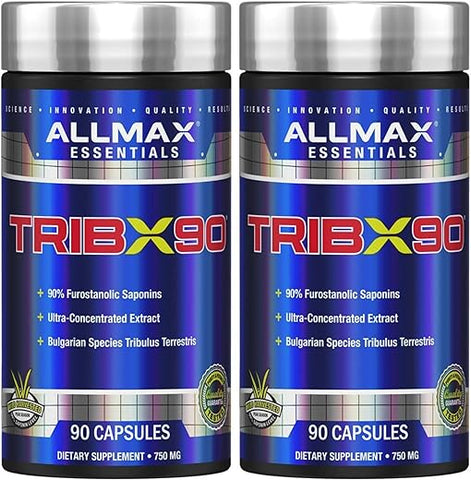 ALLMAX Nutrition - ALLMAX TRIBX90 – 90 Cápsulas, Pacote de 2 – Impulsionador Natural de Testosterona – Entrega Tribulus Terrestris da Espécie Búlgara – 90% Saponinas Furostanólicas – 180 Porções Totais