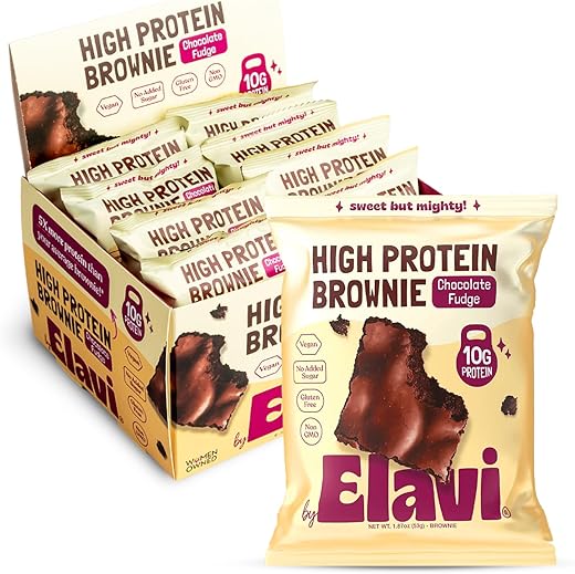 ELAVI - Elavi Brownies de Alta Proteína, 10g de Proteína, Sem Laticínios, Vegano