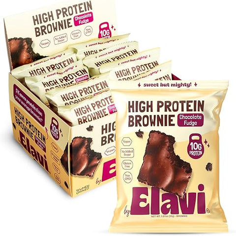 ELAVI - Elavi Brownies de Alta Proteína, 10g de Proteína, Sem Laticínios, Vegano