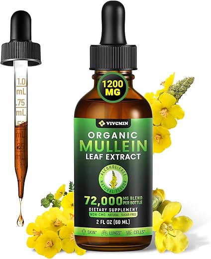vivcmin - Gotas de Mullein para os Pulmões – Limpeza Pulmonar, Extrato Orgânico de Folha de Mullein para Desintoxicação | Marca: Mullein Drops