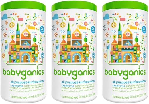 Babyganics - BabyGanics Lenços de Limpeza Multiuso, Sem Perfume, 75 Unidades (Pacote com 3) – Marca BabyGanics