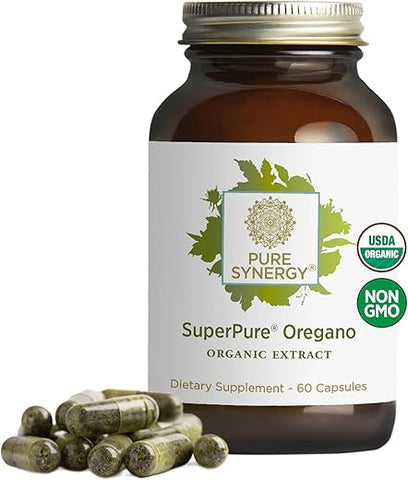 SuperPure Extrato de Orégano | Cápsulas de Extrato de Óleo de Orégano | Suplemento Orgânico de Óleo e Extrato de Folha de Orégano | para Saúde Imunológica, Digestiva e Respiratória (60 cápsulas) - PURE SYNERGY