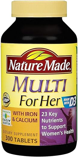 Multivitaminas para Ela com Ferro e Cálcio e 23 Nutrientes Essenciais para Apoiar a Saúde da Mulher (300 Comprimidos) - Nature Made