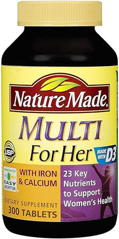 Multivitaminas para Ela com Ferro e Cálcio e 23 Nutrientes Essenciais para Apoiar a Saúde da Mulher (300 Comprimidos) - Nature Made