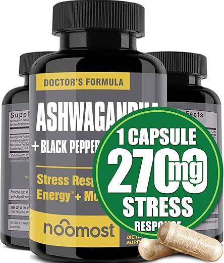 NooMost - Cápsulas de Ashwagandha Orgânica 2700mg c/ Extrato de Pimenta Preta 20mg como Suplementos Veganos de Ashwagandha para Alívio do Estresse, Suporte Natural ao Humor e Energia