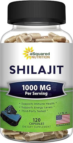 Shilajit 1000mg – 120 Cápsulas – Extrato Puro de Shilajit em Cápsulas e Pó – Humic Natural – 120 Cápsulas - aSquared Nutrition