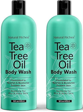 Óleo de Melaleuca Natural Riches Body Wash, 2×480 ml – Calmante, Hidratante e Suave para Pele Normal, Mista, Sensível, Oleosa e Seca