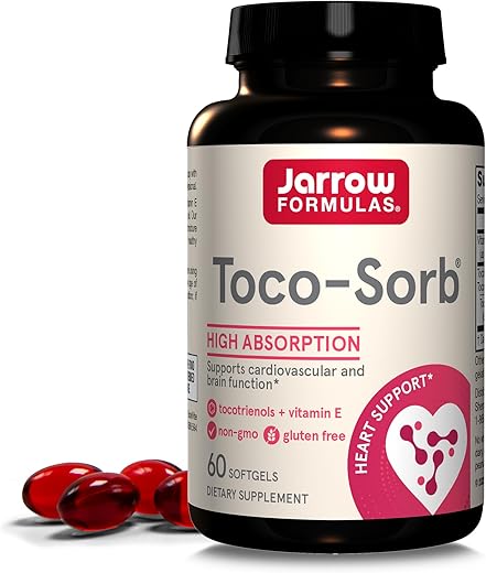 Toco-Sorb: Suporte à Saúde Cardiovascular e Função Cerebral, Fórmula de Alta Absorção, Complexo de Tocotrienol-Tocoferol e Vitamina E, 60 Softgels, 30 Dias de Fornecimento - Jarrow Formulas