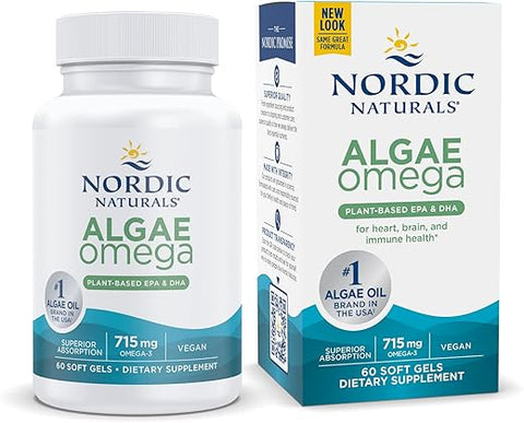Algae Omega – 60 Soft Gels – 715 mg Ômega-3 – Óleo de Alga Certificado Vegano – EPA à Base de Plantas - Nordic Naturals