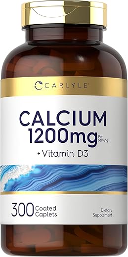 Calcium 1200mg com Vitamina D3 | 300 Cápsulas | Sem GMO, Sem Glúten e Vegetariano - Carlyle
