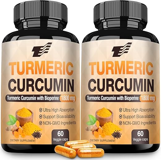 TOPCAPAK - Turmeric Curcumin com BioPerine 95%% Curcuminoides Padronizados Extrato de Pimenta Preta para Máxima Absorção – 120 Cápsulas