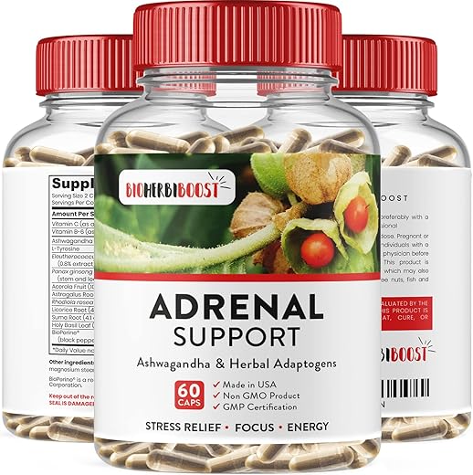 HERBI BOOST NATURALS - Suplemento Adrenal Support [1300mg Não-OGM] Foco Natural Clareza Energia