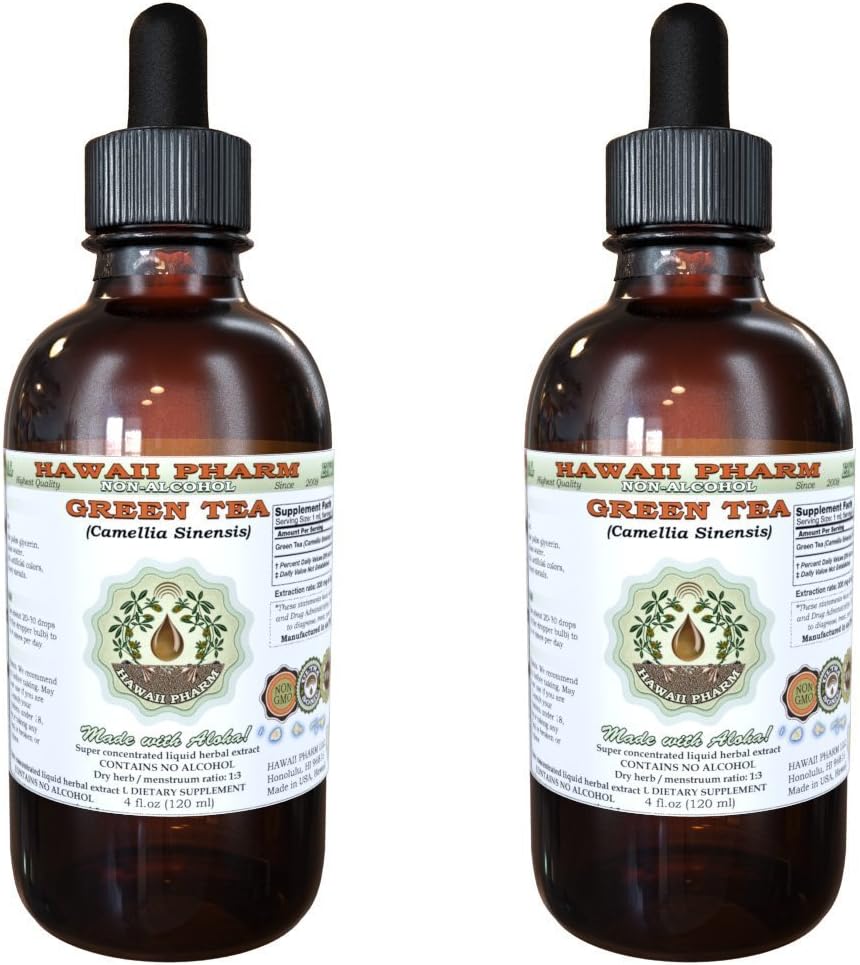 Extrato Líquido de Chá Verde Sem Álcool, Glicerito de Folha Seca de Chá Verde (Camellia Sinensis) Hawaii Pharm – Herbal Natural 2×120 ml