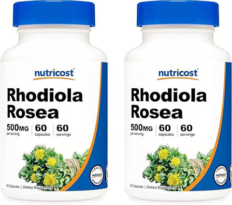 Rhodiola Rosea 500mg – 60 Cápsulas (2 Frascos) – Livre de Glúten e Não-OGM – Suplemento de Rhodiola Rosea – Nutricost - Nutricost