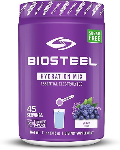 BIOSTEEL - BioSteel Zero Sugar Mix de Hidratação, Sabor Uva, 45 Porções por Pote – Hidratação Deliciosa com 5 Eletrólitos Essenciais
