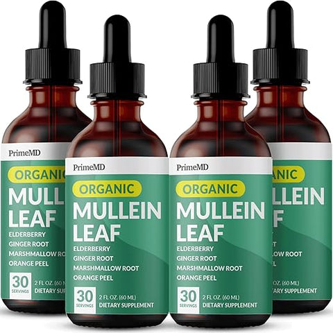 PrimeMD - Gotas de Mullein 5 em 1 para os Pulmões – Extrato de Folha de Mullein para Desintoxicação e Saúde Respiratória dos Pulmões – Tintura de Mullein com Sabugueiro e Alteia (G)