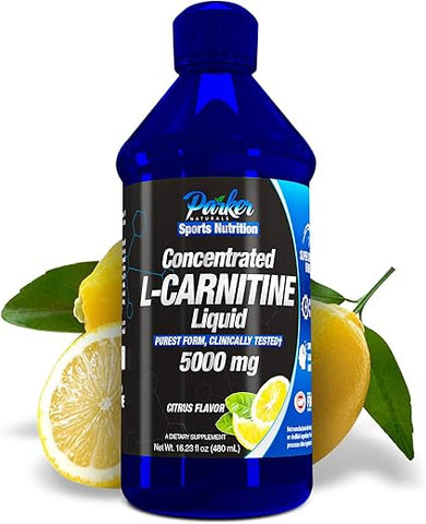 Parker Naturals - L-Carnitina Líquida Concentrada, 5000mg Natural Sabor Cítrico, Suplemento L-Carnitina Líquida com Vitamina V5, 480ml