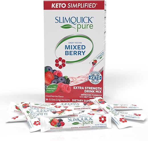 SlimQuick - Slimquick Pure 3x Extra Strength Mixed Berry Drink Mix para Mulheres – Alcance suas Metas de Peso, Acelera o Metabolismo, Mantém a Saciedade por Mais Tempo com Chá Verde, Cafeína, Vitex Agnus-Castus, 100g