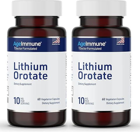 AgeImmune - Suplemento Lithium Orotate 10mg, 60 Cápsulas Vegetarianas. Suporte para Memória e Bem-Estar Emocional. Livre de Estearato de Magnésio