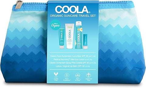 Kit de Proteção Solar COOLA Orgânico FPS 30 com Protetor Labial, Testado por Dermatologistas e Aprovado pela TSA, Vegano e Livre de Glúten, 4 Itens no Total