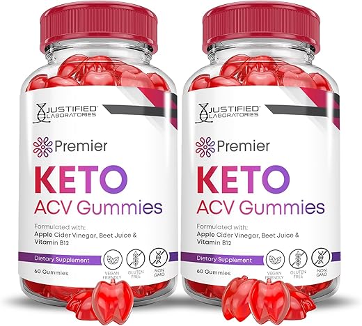 Justified Laboratories - (2 Pacotes) Premier Keto ACV Gummies Avançado 1000MG – Vinagre de Maçã em Gomas Formulado com Suco de Romã e Beterraba em Pó B12 Vegano Não GMO 120 Gomas