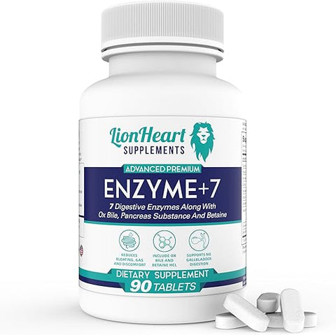 LionHeart Supplements - Suplemento de Enzimas Digestivas – Inclui Sais de Bile de Boi Purificados – Comprimidos para Pessoas sem Vesícula – Enzima para Digestão